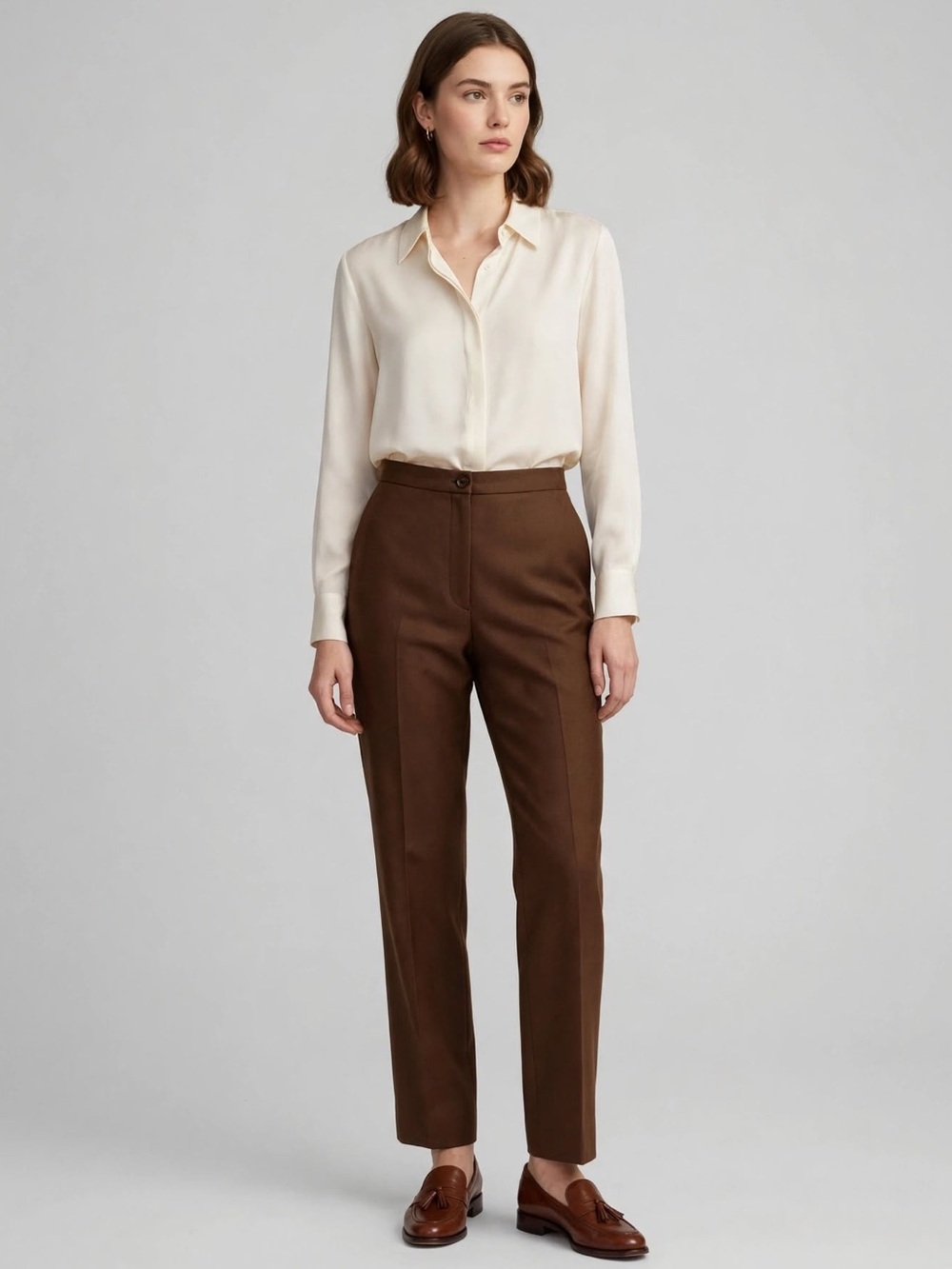 Bernard Zins Brown Wool Cashmere Trousers 9 Made in France High Waist Straight